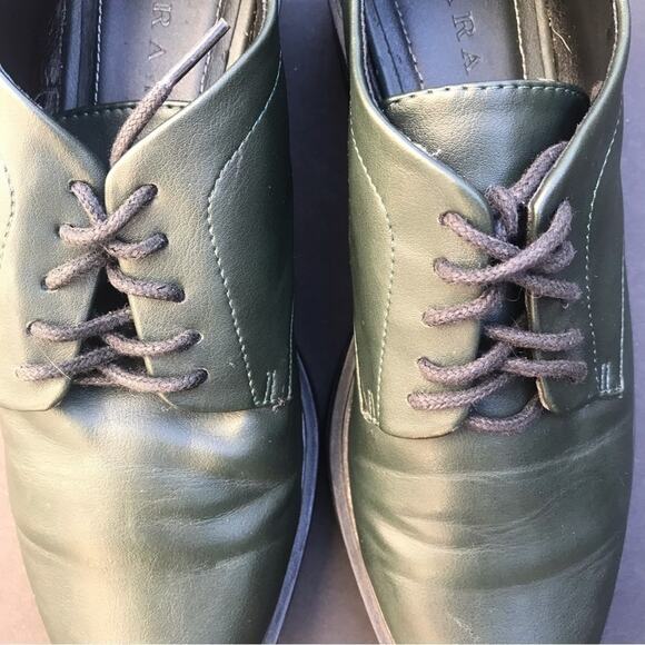 Zara Blucher Green Lace-Up Loafers with Chunky Lug Soles, Size US 7.5/ EU 38 - Picture 5 of 11